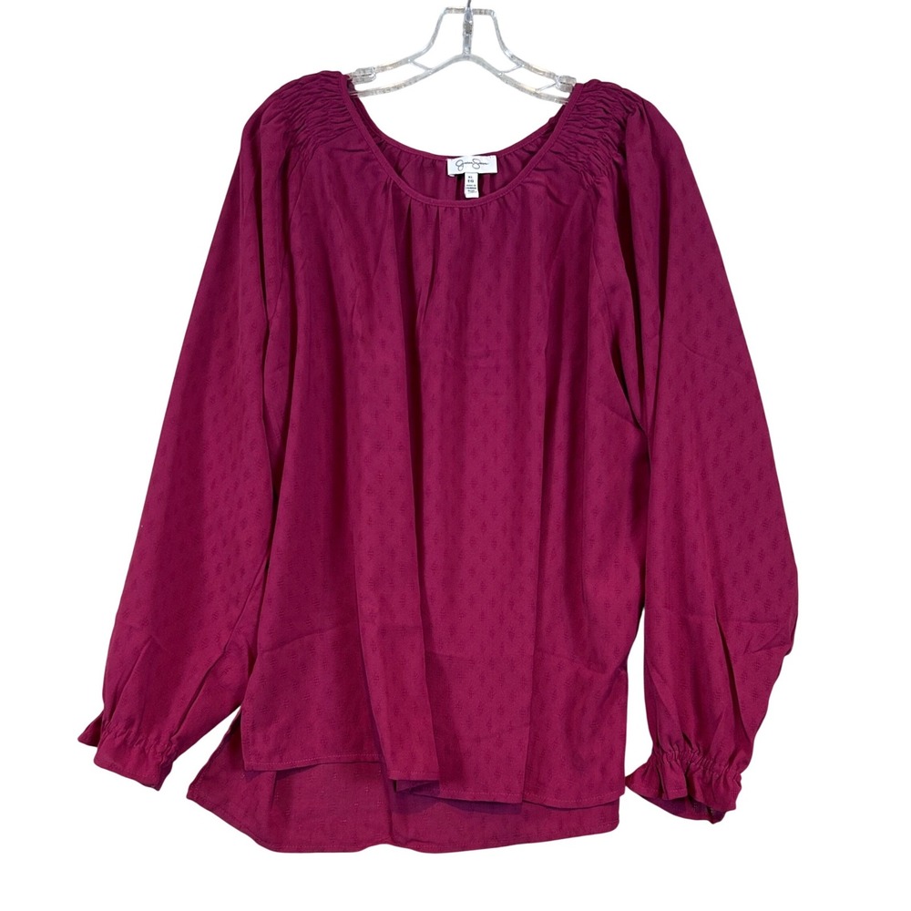 NWOT Magenta Pink Diamond Dobby Smocked Scoop Neck Blouse XL‎ Boho Peasant Layer